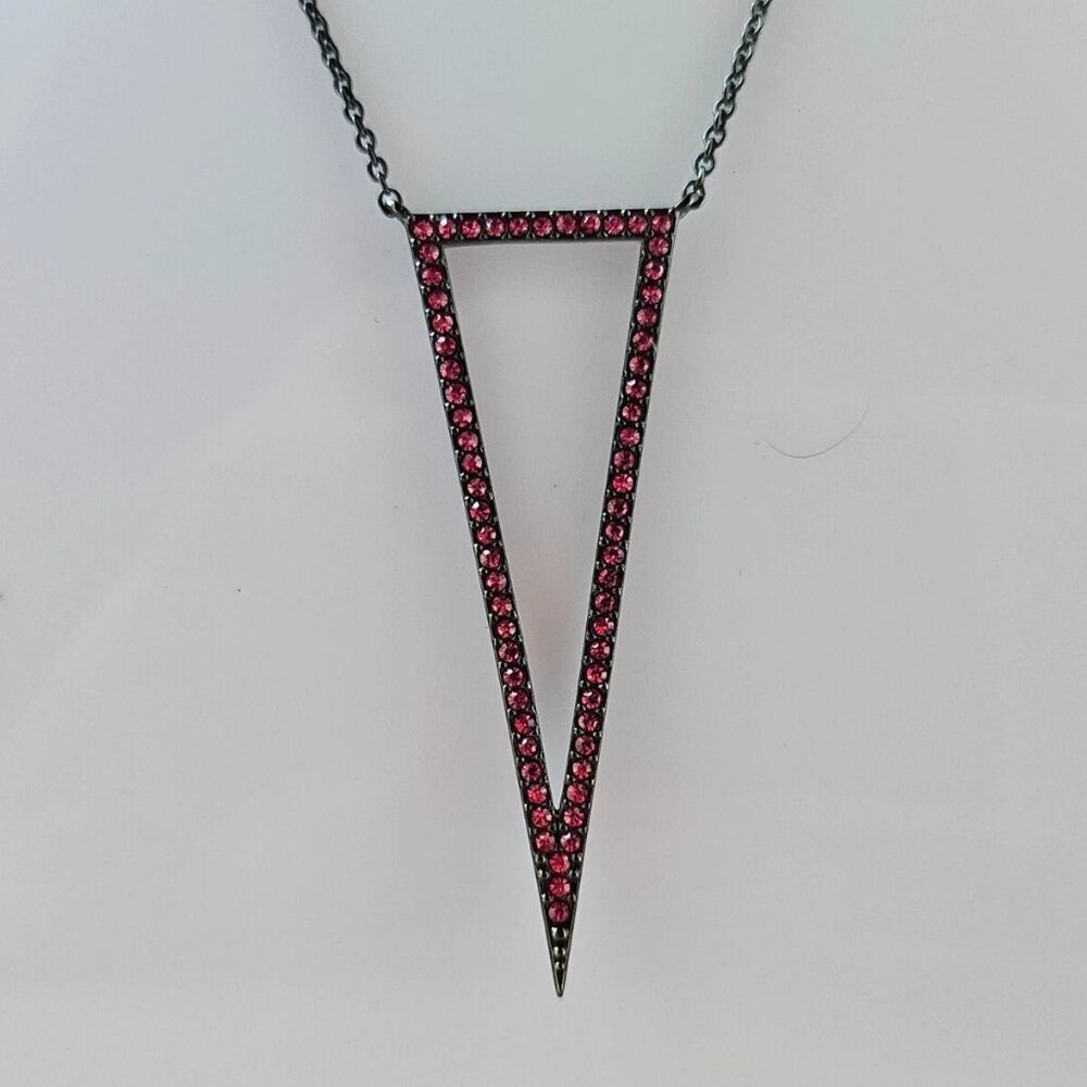 Nadri Women Necklace Pink Crystals Inverted Triangle Pendant Hematite Jewelry